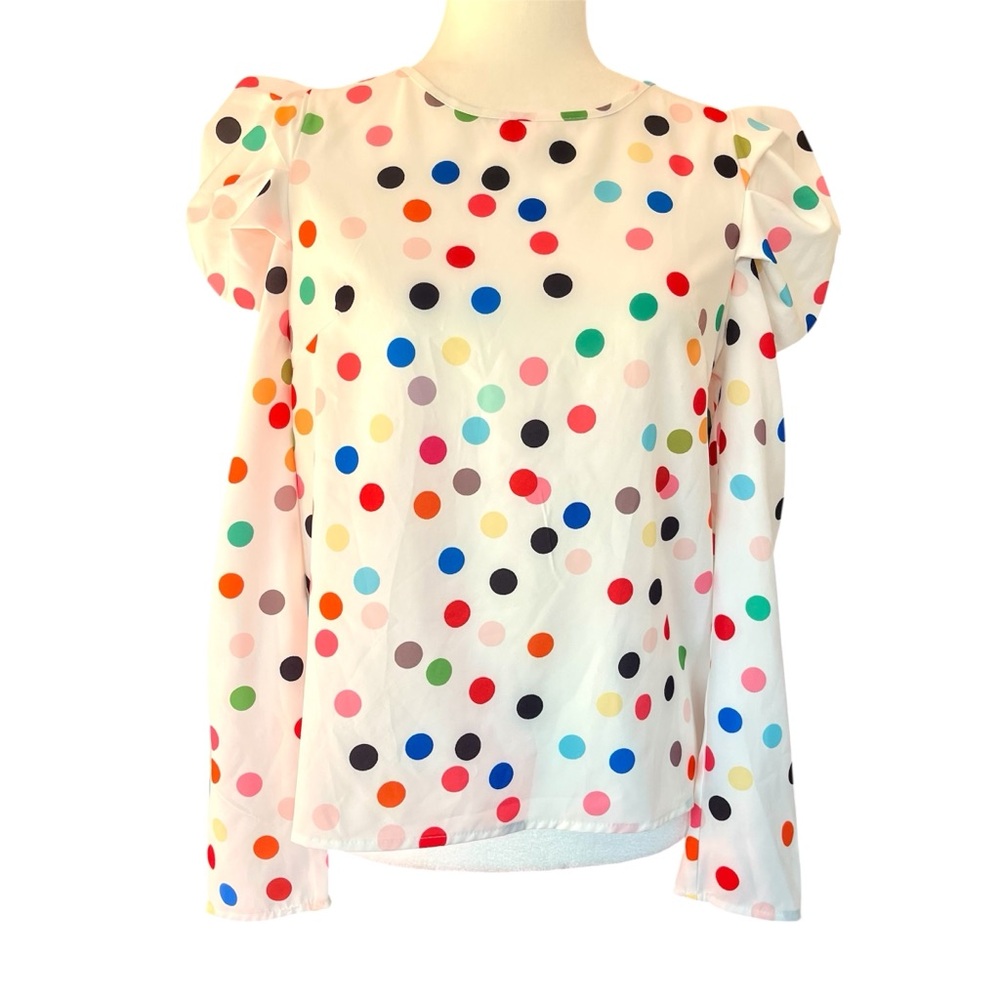 Shein Top Size Tall XS Rainbow Polka Dot Puff Sleeves Kidcore Novelty